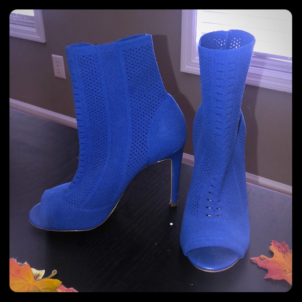 Blue peep toe booties